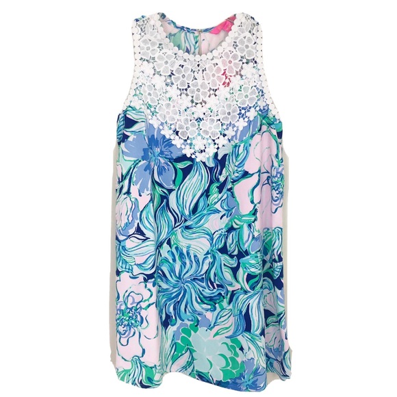Lilly Pulitzer Nala Crochet Shift Dress Blue Sz 00 - Picture 2 of 8